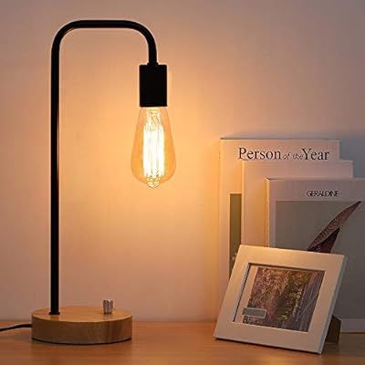 Industrial Table Lamp, Vintage Night Stand Lamp, Minimalist Wood Desk Lamp for Bedroom, Living Ro... | Amazon (US)