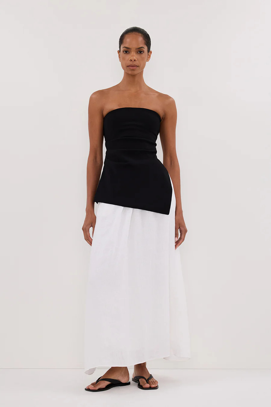 GEMIMA WHITE LINEN MIDI SKIRT | DISSH