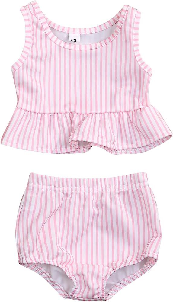 YOUNGER TREE Toddler Baby Girls Summer Swimsuit Sleeveless Striped Swimwear Two-Piece Suit Beach ... | Amazon (US)