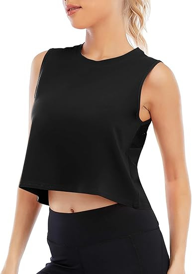 LASLULU Crop Tops Workout Tops Loose Sleeveless Cropped Muscle Tank Open Back Shirts Gym Exercise... | Amazon (US)