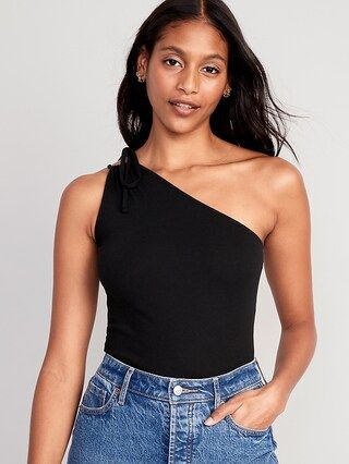 Fitted One-Shoulder Rib-Knit Double Tie-Strap Top for Women | Old Navy (US)