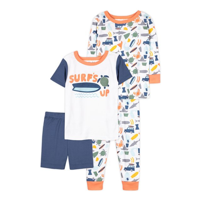 Little Star Organic Baby & Toddler Boy 4 Pc Short & Long Sleeve Shirts, Shorts & Pants Pajamas, S... | Walmart (US)