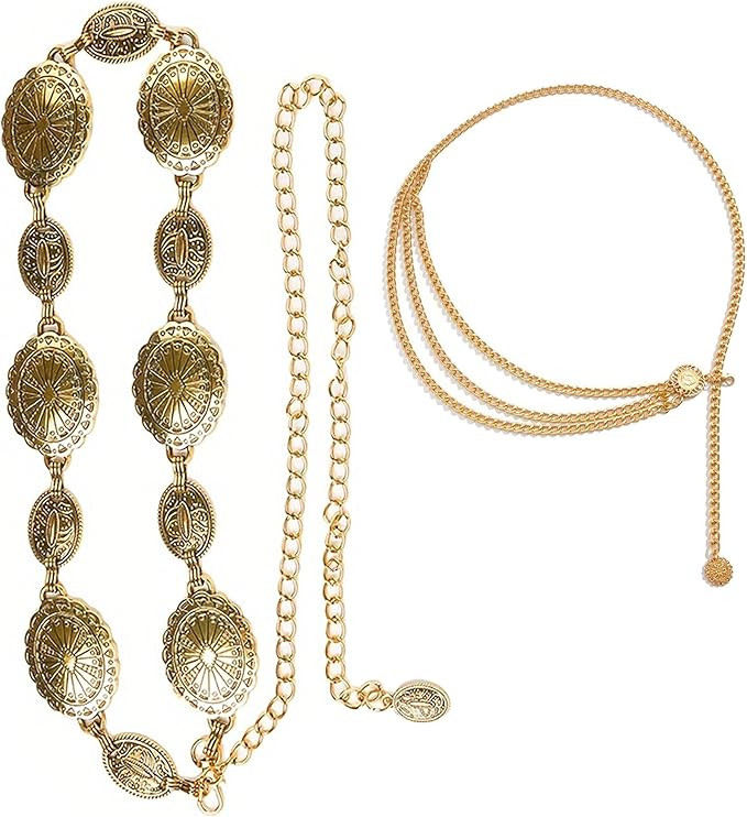 WVD 2 Pcs Western Belt Waist Chain, Gold Belt Ceinture Western Femme, Retro Western Belts for Wom... | Amazon (CA)