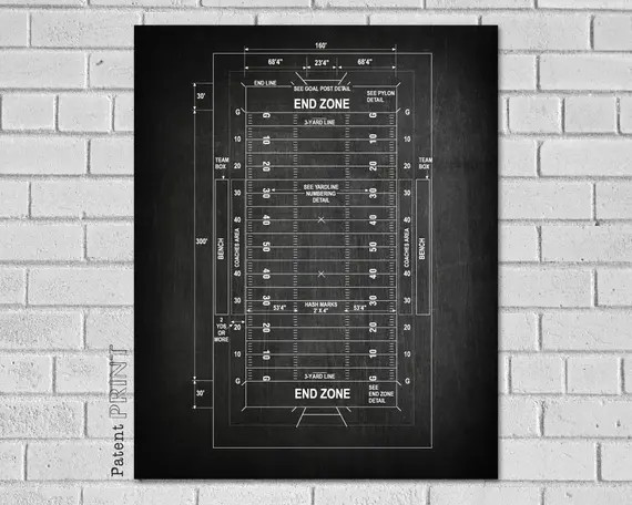 Football Field Diagram - Football Gifts - Football Patent - Field Art -Sports Decor -Football Fie... | Etsy (US)