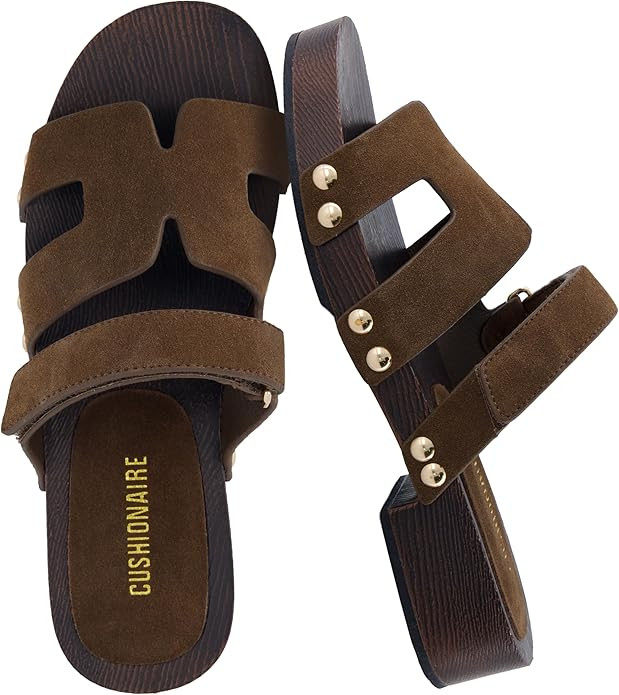 CUSHIONAIRE Tokyo Vegan Leather Suede Platform Sandals for Women Adjustable Strap Heeled Slide Sa... | Amazon (US)