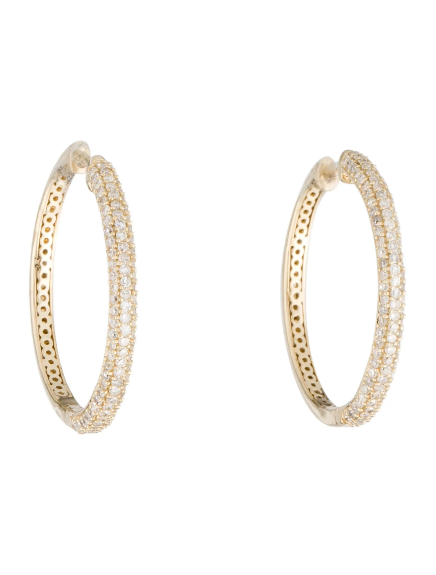 14K Diamond Pave Set Hoop | The RealReal