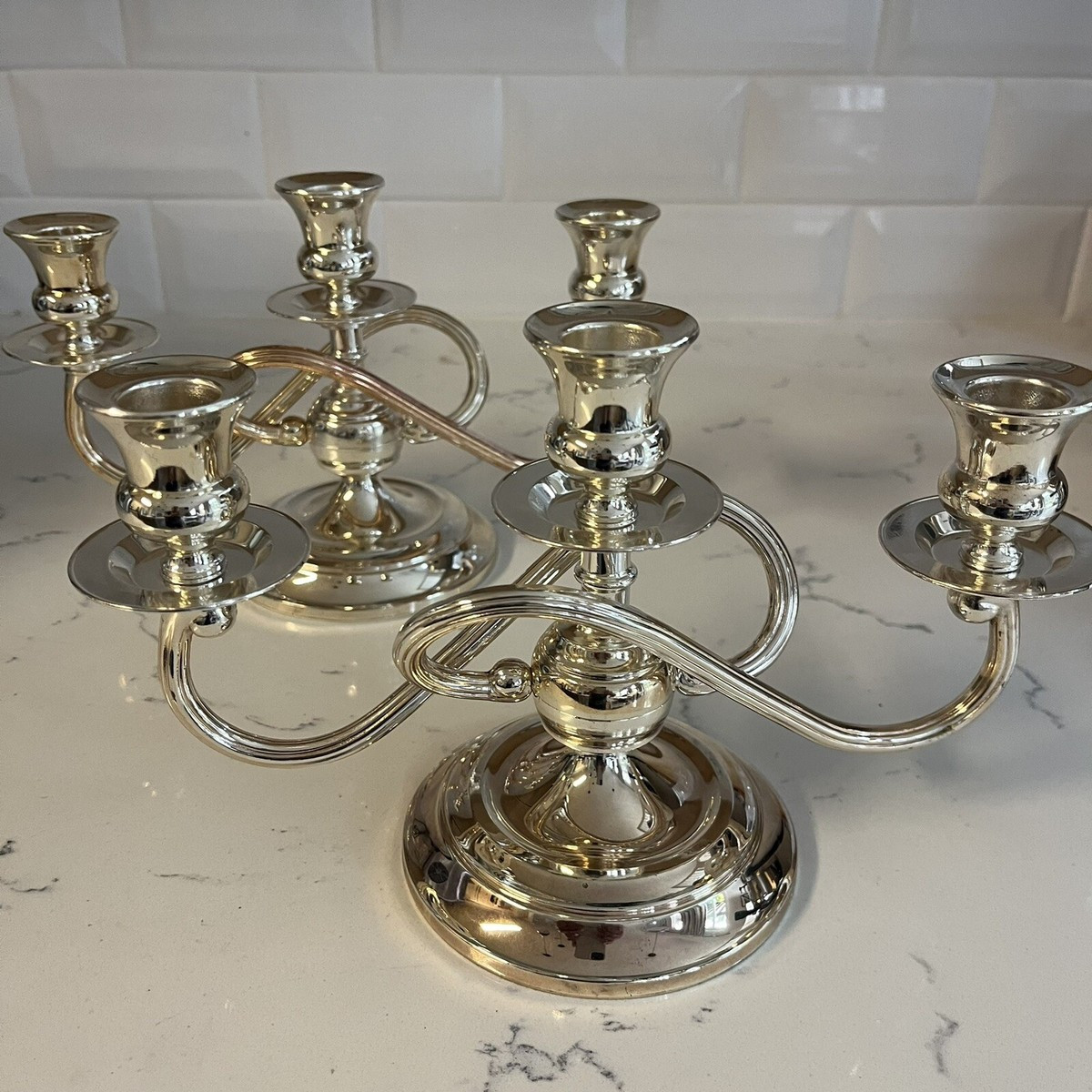 Vintage Silver Plated Candelabras pair (X2)3 Twisted Arm Candleholders Table Top  | eBay | eBay US