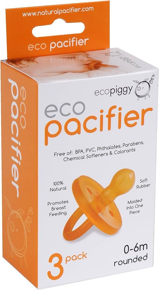 Ecopiggy Ecopacifier Natural Pacifier Rounded (3 Pack) 0-6 Months | Amazon (US)
