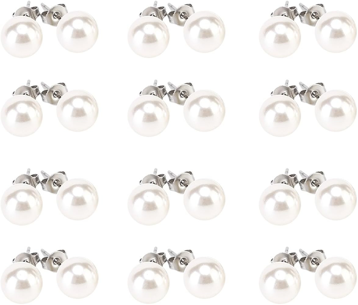 LEILE 12pairs colors Assorted Mixed Wholesale Lot Glass Pearl Earrings Studs Gift Set Stainless S... | Amazon (US)