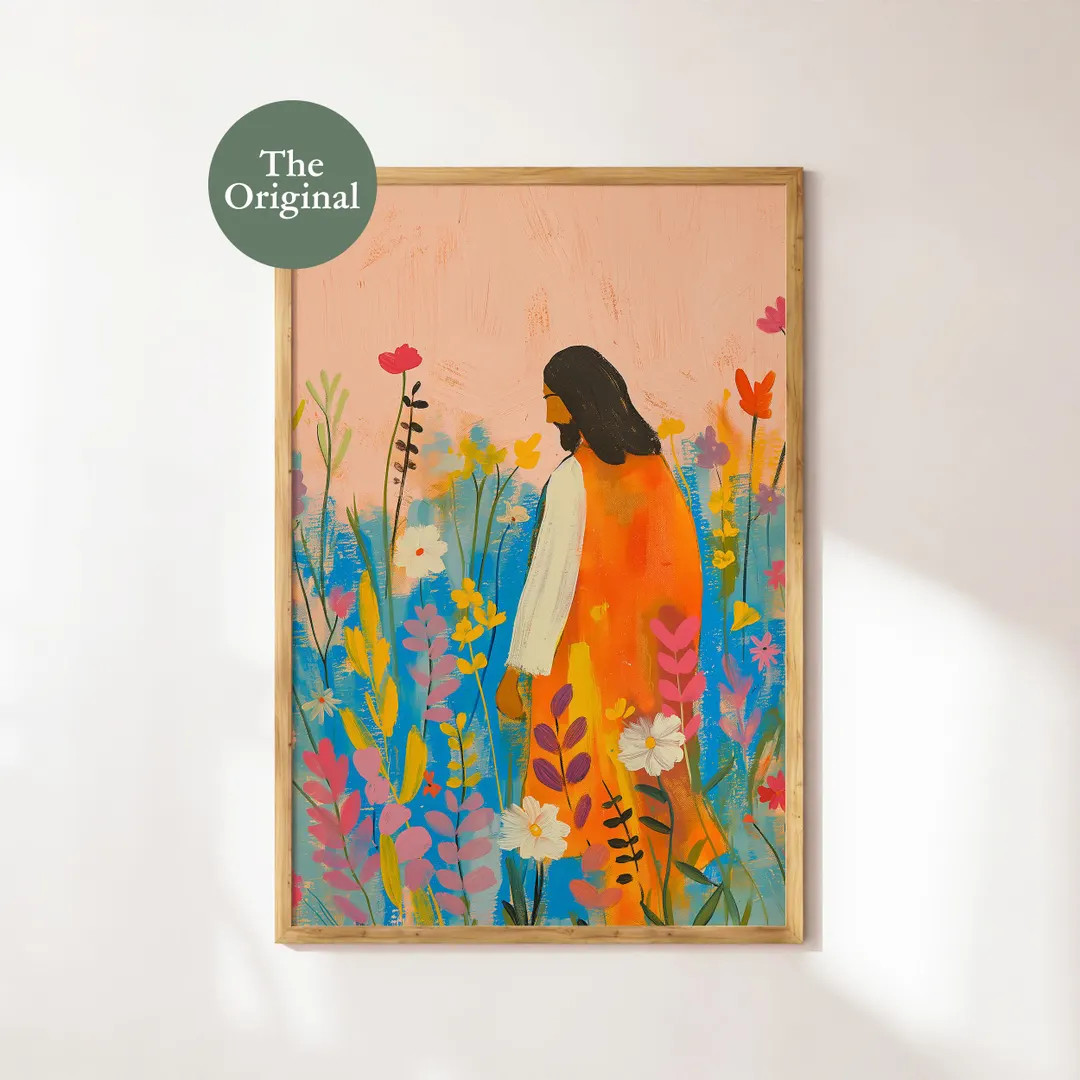 Jesus & the Wildflowers Modern Christian Art Bible Verse Wall Art Printable Poster Watercolor Pai... | Etsy (US)