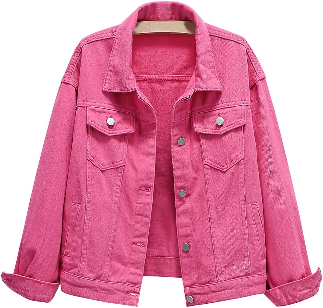 ebossy Women's Candy Color Denim Jacket Relaxed Fit Casual Jean Trucker Jacket | Amazon (US)