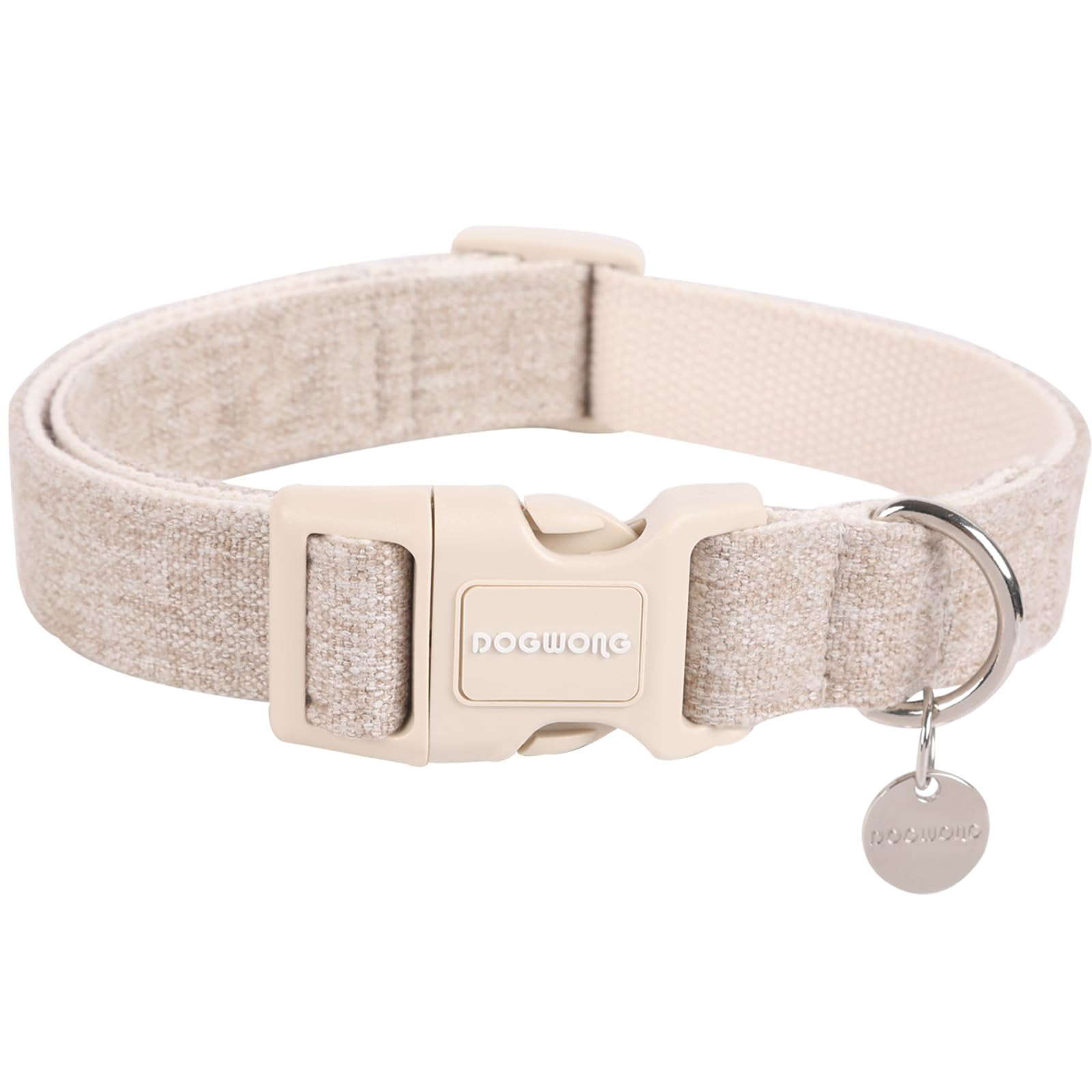 DOGWONG Cotton Hemp Dog Collar, Heavy-Duty Khaki Dog Collar Adjustable Soft Natural Fabric Pet Cu... | Amazon (US)