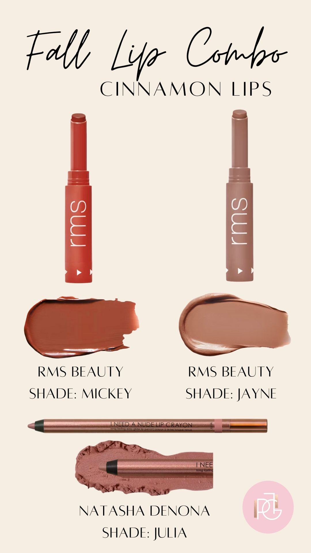 My favorite fall lippie combo - cinnamon lips! 
-RMS Beauty Legendary Serum Lipstick in shade: Mickey, a tawny brown
-RMS Beauty Legendary Serum Lipstick in shade: Jayne, a barely there nude
-Natasha Denona I need a Nude Lip Crayon in shade: Julia, a medium dark mauve 

 #LTKSeasonal #LTKFindsUnder50 #LTKBeauty