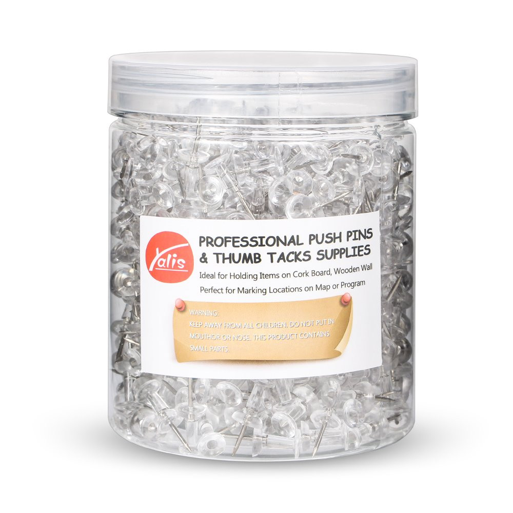 Yalis Push Pins 600 Count, Standard Clear Thumb Tacks Steel Point and Clear Plastic Head | Amazon (US)