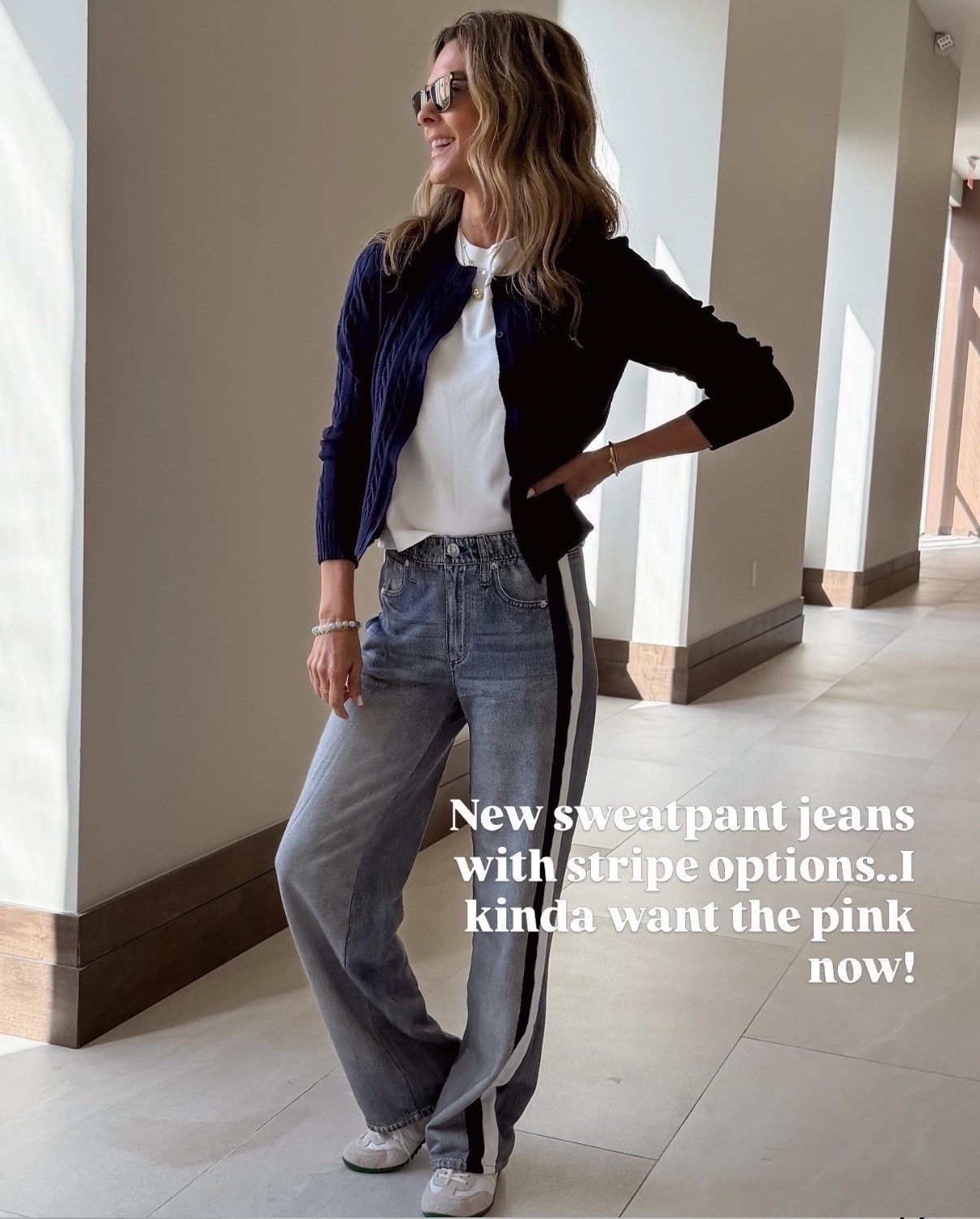 New sweatpant jeans sz XS I’m 5’6”. Washed on cold low temp - normal dry until they shirk length wise to you.   Can also get wet and stretch back out of you go too far. 
-live this woven bag for travel! 
-sneakers TTS 
-jersey cardi sz S 
-a favorite tee sz S 


#LTKOver40 #LTKTravel #LTKootd