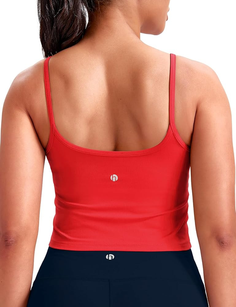 HeyNuts Cropped Cami Tank Top for Womens, Square Neck Spaghetti Strap Low Impact Yoga Longline Sp... | Amazon (US)