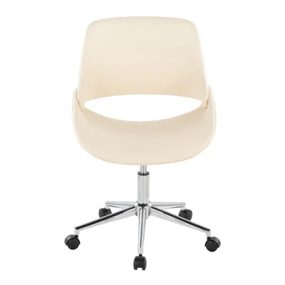 Contemporary Adjustable Office Chair, Chrome Metal Frame, Cream Faux Leather Upholstery | Wayfair North America