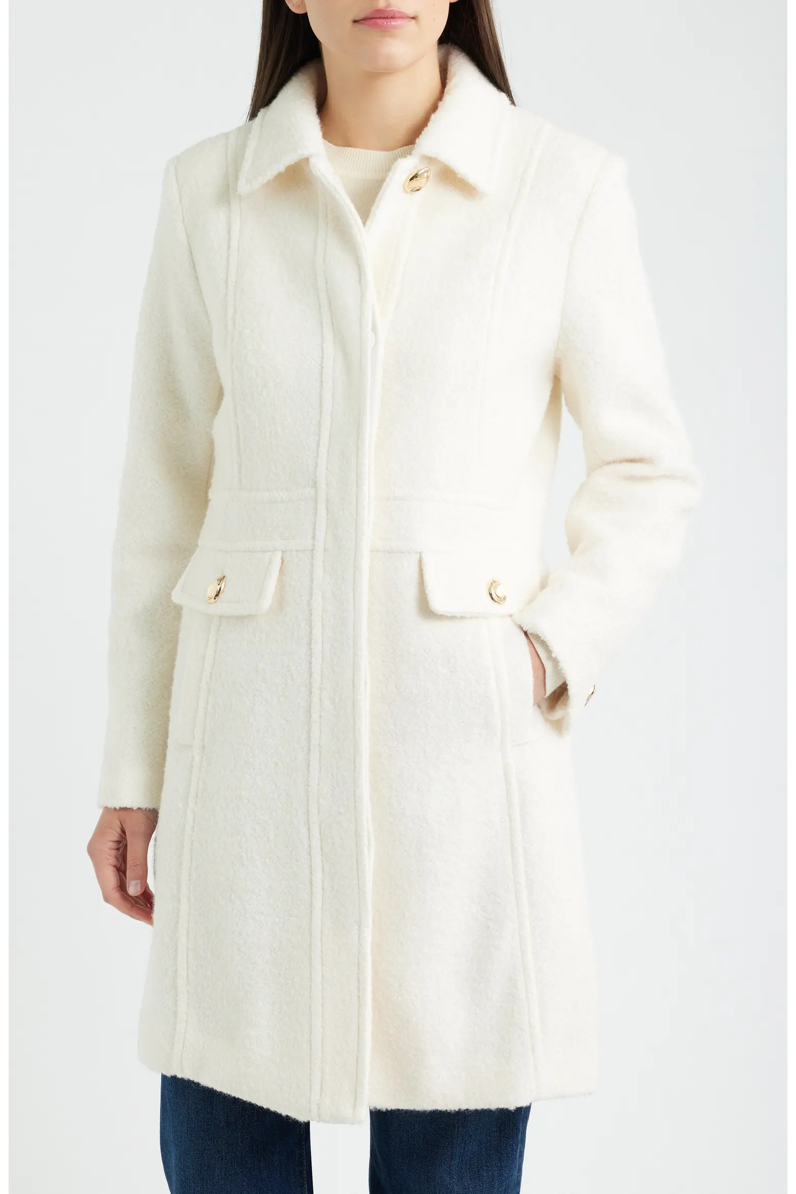 Sam Edelman Inset Waist Bouclé Coat (Women) | Nordstrom | Nordstrom