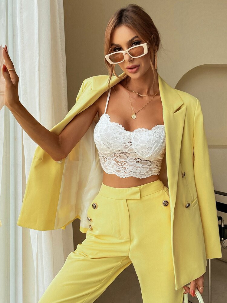 Lapel Neck Double Breasted Blazer | SHEIN