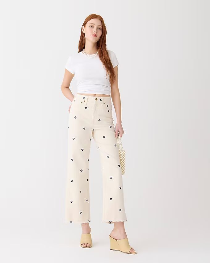 Embroidered slim wide-leg jean in Ecru wash | J.Crew US