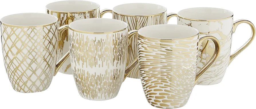 Certified International 26540SET6 Matrix 16 oz. Gold Plated Mugs, Set of 6, 5" x 3.25" x 4.5", Mu... | Amazon (US)