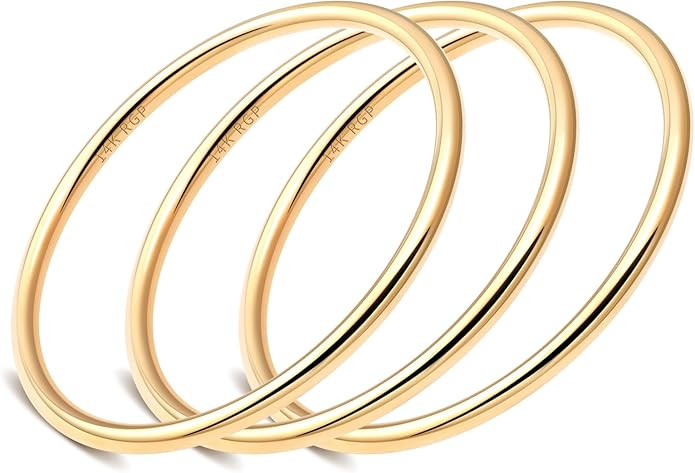 4mm 14K Gold Plated Bracelet | Glossy Stackable Minimalism Bangle Bracelet for Women | Solid Plai... | Amazon (US)