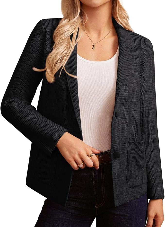 GRACE KARIN Sweater Blazers for Women Business Casual Long Sleeve Open Front Lapel Sweatshirt Bla... | Amazon (US)