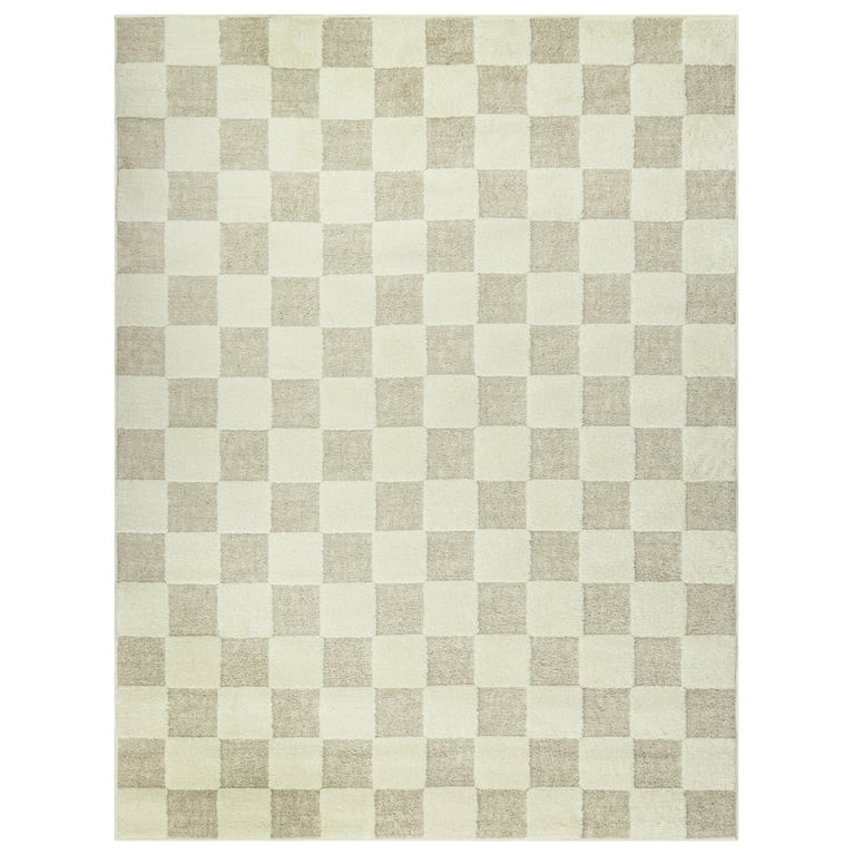 Mainstays Indoor Area Rug, Transitional Check Ivory Tan, 5 ft 3 in x 7 ft | Walmart (US)