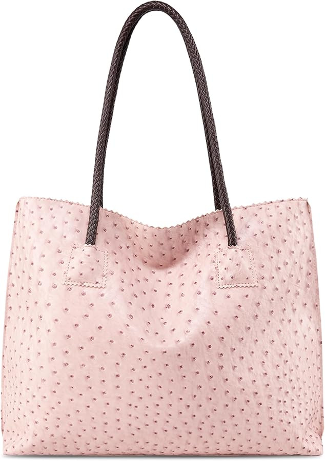 Milan Chiva Tote Bag for Women with Zipper Large Ostrich Vegan Leather Shoulder Purses and Handba... | Amazon (US)