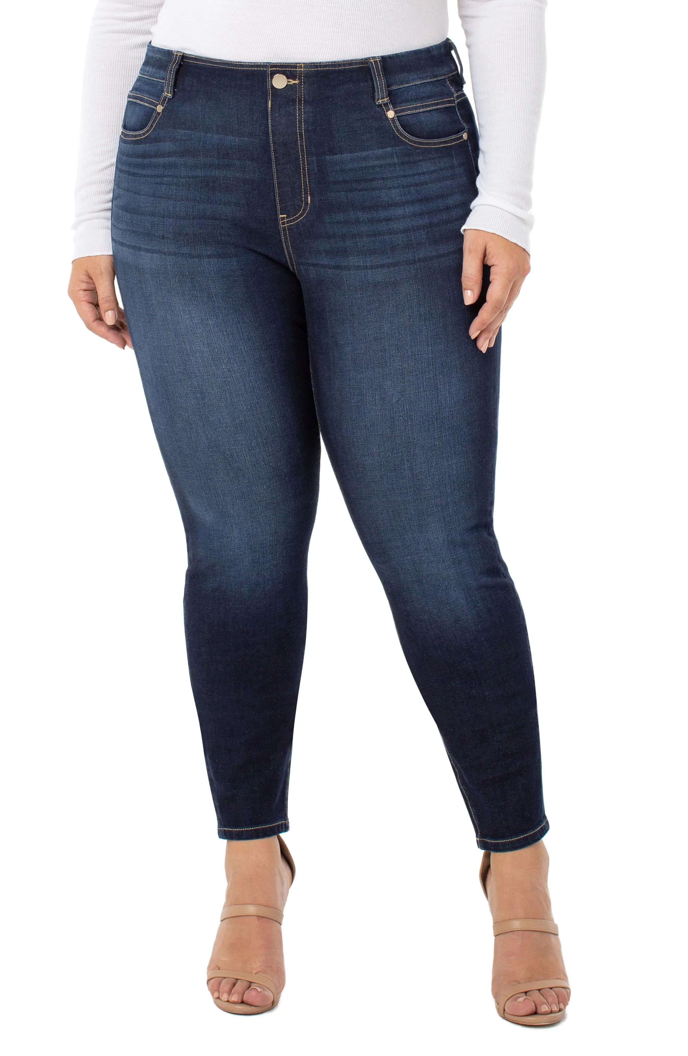 Plus Size Women's Liverpool Gia Glider Pull-On Skinny Jeans, Size 14W - Blue | Nordstrom