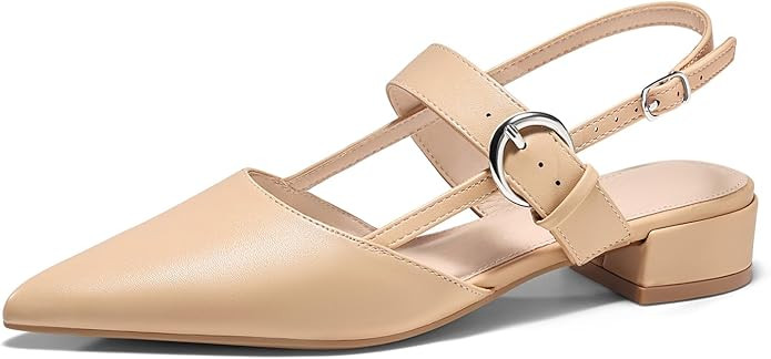 Coutgo Womens Slingback Chunky Low Heels Mary Jane Dress Shoes Pointed Closed Toe Pumps Ankle Str... | Amazon (US)