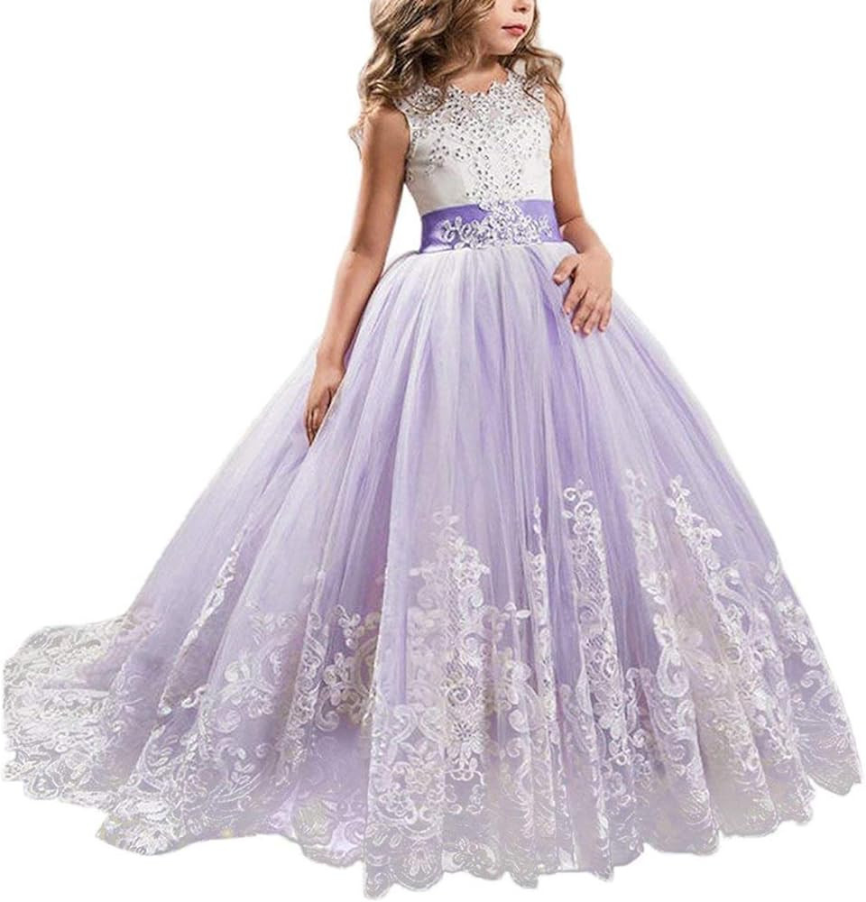 TTYAOVO Girls Embroidery Princess Dress Wedding Birthday Party Long Tail Prom Gowns | Amazon (US)