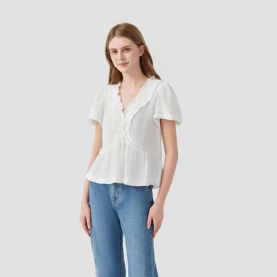 Women's Short Sleeve V-Neck Peplum Top - Universal Thread™ Ivory | Target