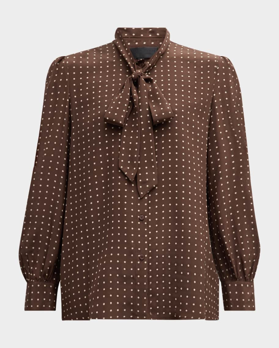 Nili Lotan Carina Polka-Dot Silk Top with Tie Neck | Neiman Marcus