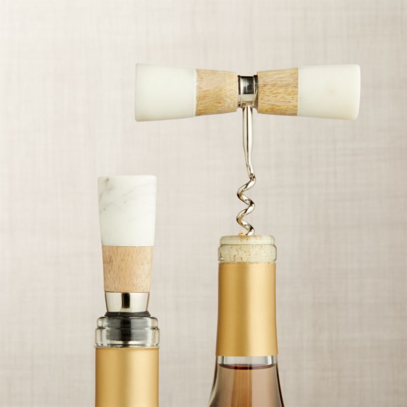 Wood and Marble 2-Piece Wine Set + Reviews | Crate and Barrel | Crate & Barrel
