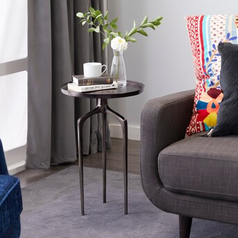 Grayson Lane 16-in W x 25-in H Black Tray Inspired Top with 3 Tripod Legs Metal Round Modern End ... | Lowe's