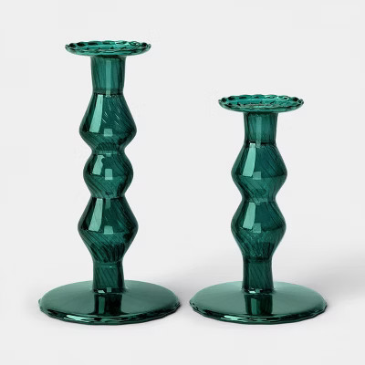 Set of 2 Glass Christmas Taper Candle Holders Green - Threshold™ | Target