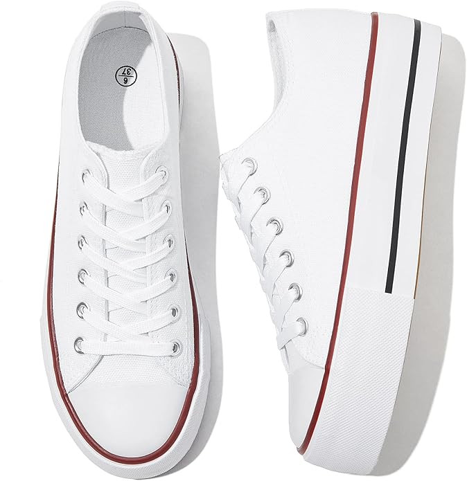 SERNIAL Women's White Platform Sneakers Low Top Platform Shoes Lace Up Canvas Shoes for Women | Amazon (US)