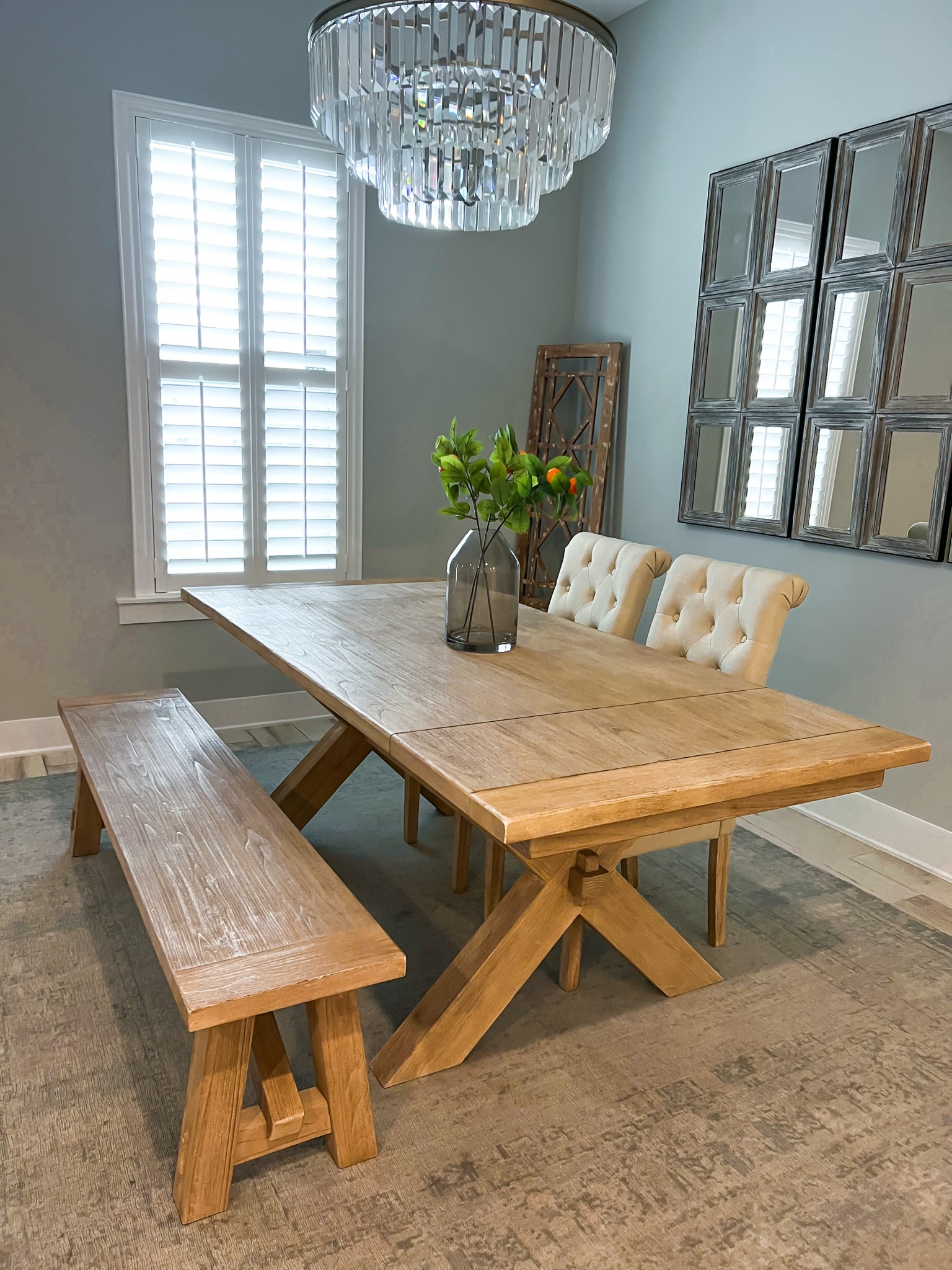 Spring home decor. Coastal dining room table. Pottery barn dining room table. Neutral dining room table. Driftwood dining room table. Pottery barn rug. Pottery barn mirrors. This is the table in color Seadrift (60”-84”) + matching bench in 70”. We have had this 3 years and the quality is amazing! The color does a great job at hiding imperfections, too!

#LTKFind #LTKfamily #LTKhome