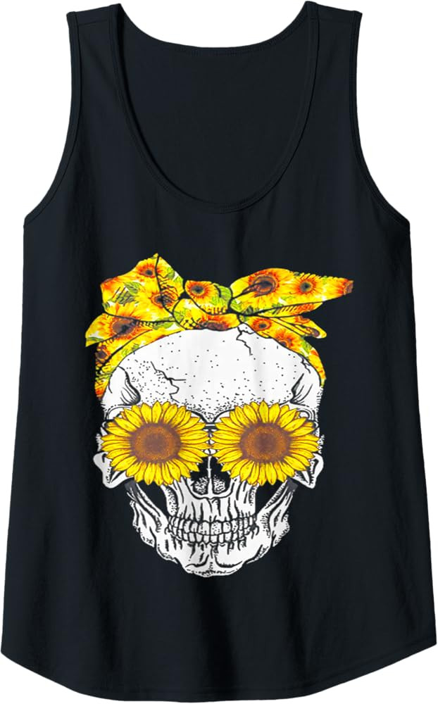 Vintage Sunflower Skull Decor Graphic Face Eyes Tank Top | Amazon (US)