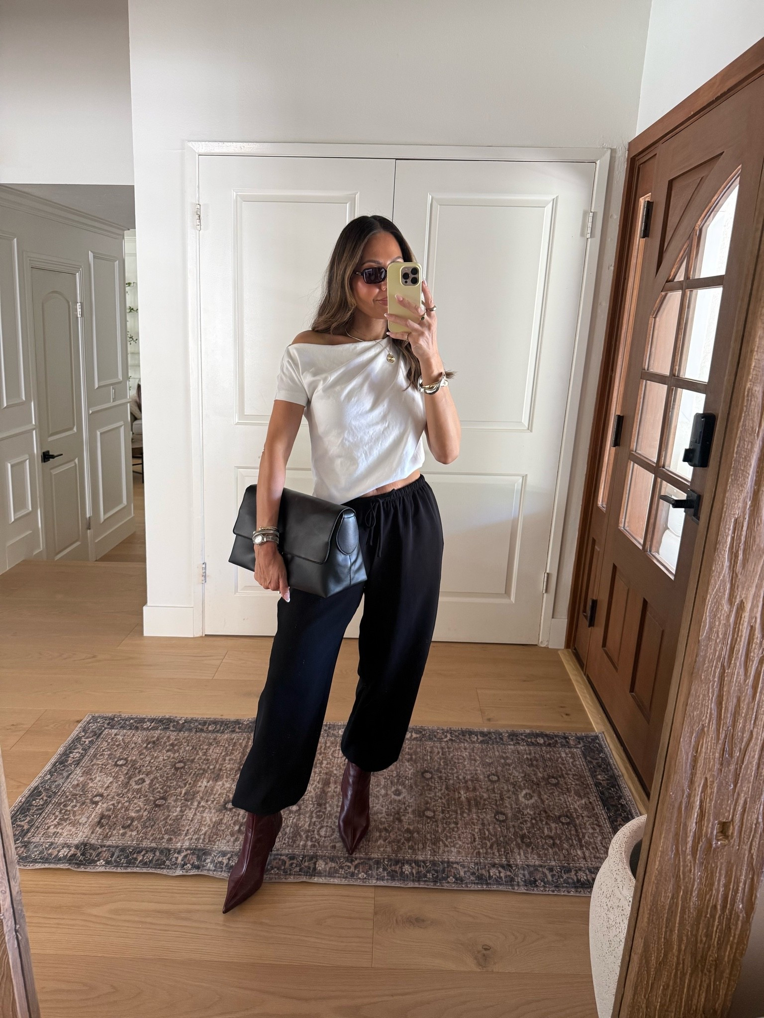 Loving this look and pop of color boots!