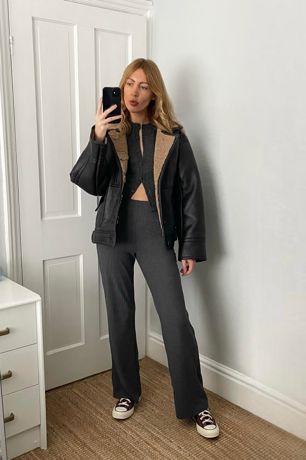 Wearing a size xs in this Topshop shearling jacket. True to size as it already has an oversized fit. Wearing a size xs in both the waistcoat and the trousers. Go for a size small in the waistcoat if you want a slightly looser fit 

#LTKfindsunder50 #LTKsalealert #LTKstyletip