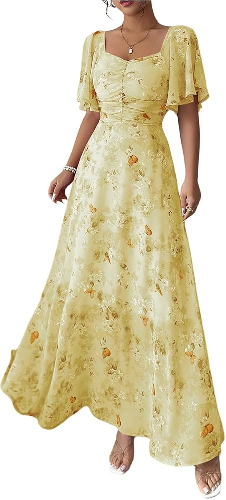 Floerns Women's Butterfly Short Sleeve Boho Maxi Dress Sweetheart Neck Vacation A Line Dresses | Amazon (US)