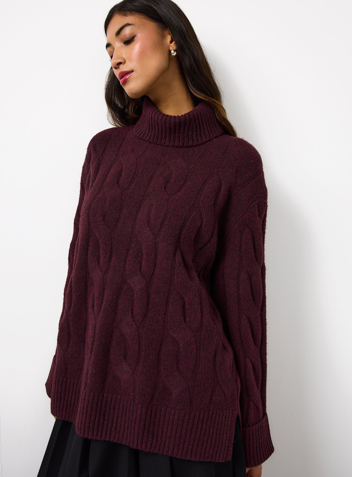 Burgundy Roll Neck Cable Knitted Jumper M | argos.co.uk
