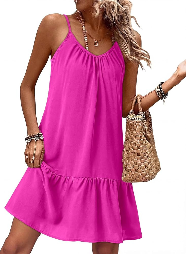 Dokotoo Womens Summer Dresses Spaghetti Strap Smocked Flowy Boho Dresses | Amazon (US)