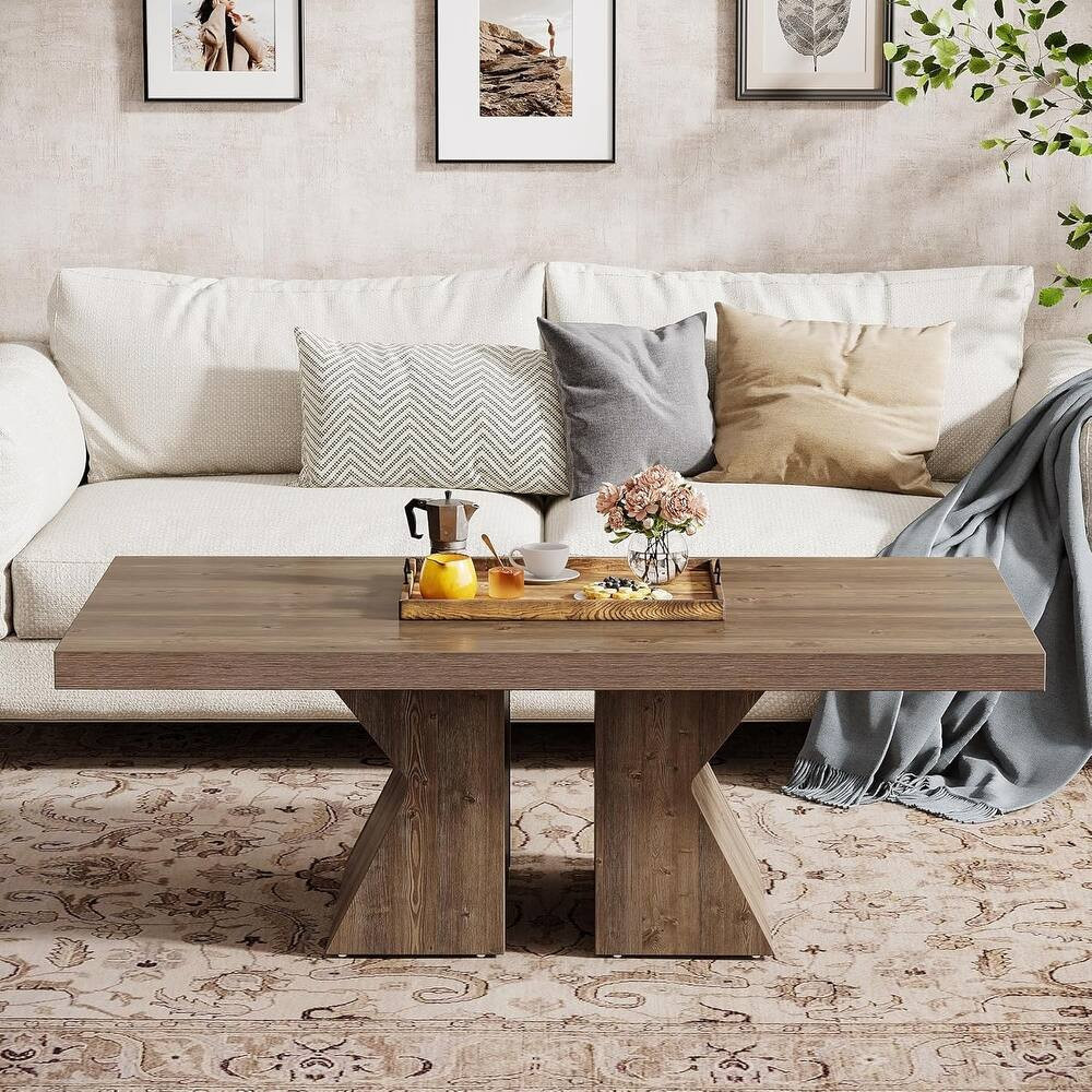 Tribesigns Farmhouse Rectangular Brown 47 inch W Coffee Table with Thick Wooden Base for Living Room one_size | LWSC-ZH0004 | Lowe's