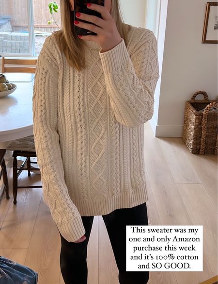 Amazon sweater, cream cable knit oversized 100% cotton sweater - I’m wearing a large! Homebyjulianne style finds 

#LTKGiftGuide #LTKHolidaySale #LTKfindsunder50
