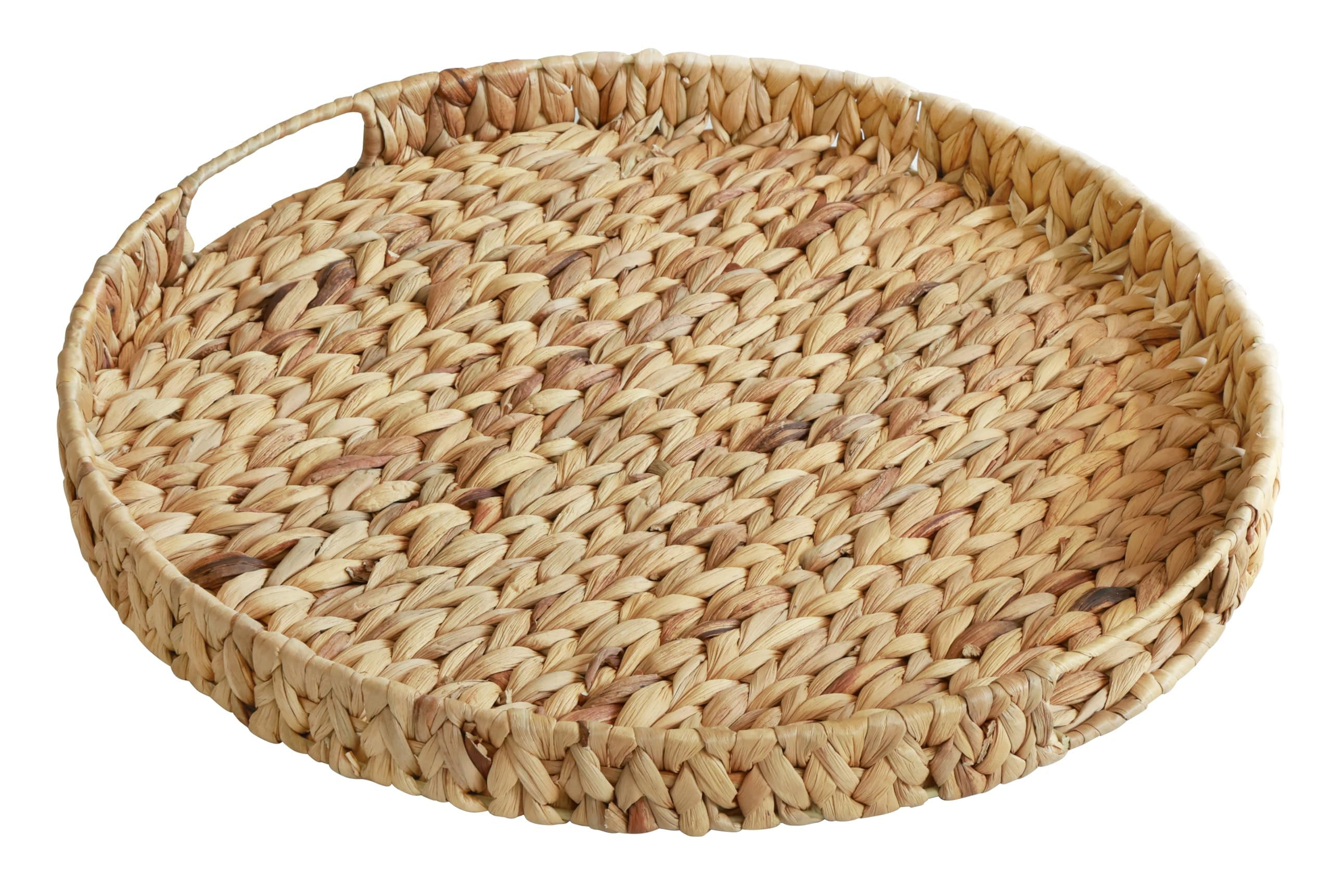 Round Extra Large Ottoman Table Tray 19.7" with Handles - Water Hyacinth Wicker Serving Tray for ... | Amazon (US)
