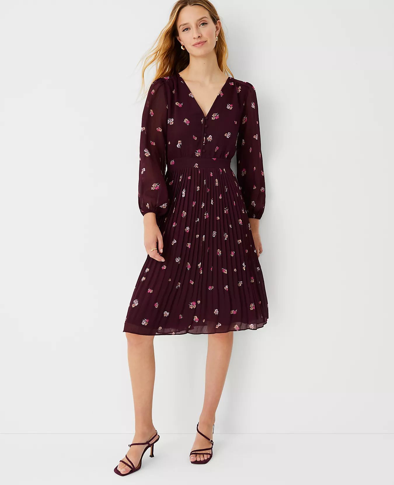 Floral Pleated Flare Dress | Ann Taylor (US)