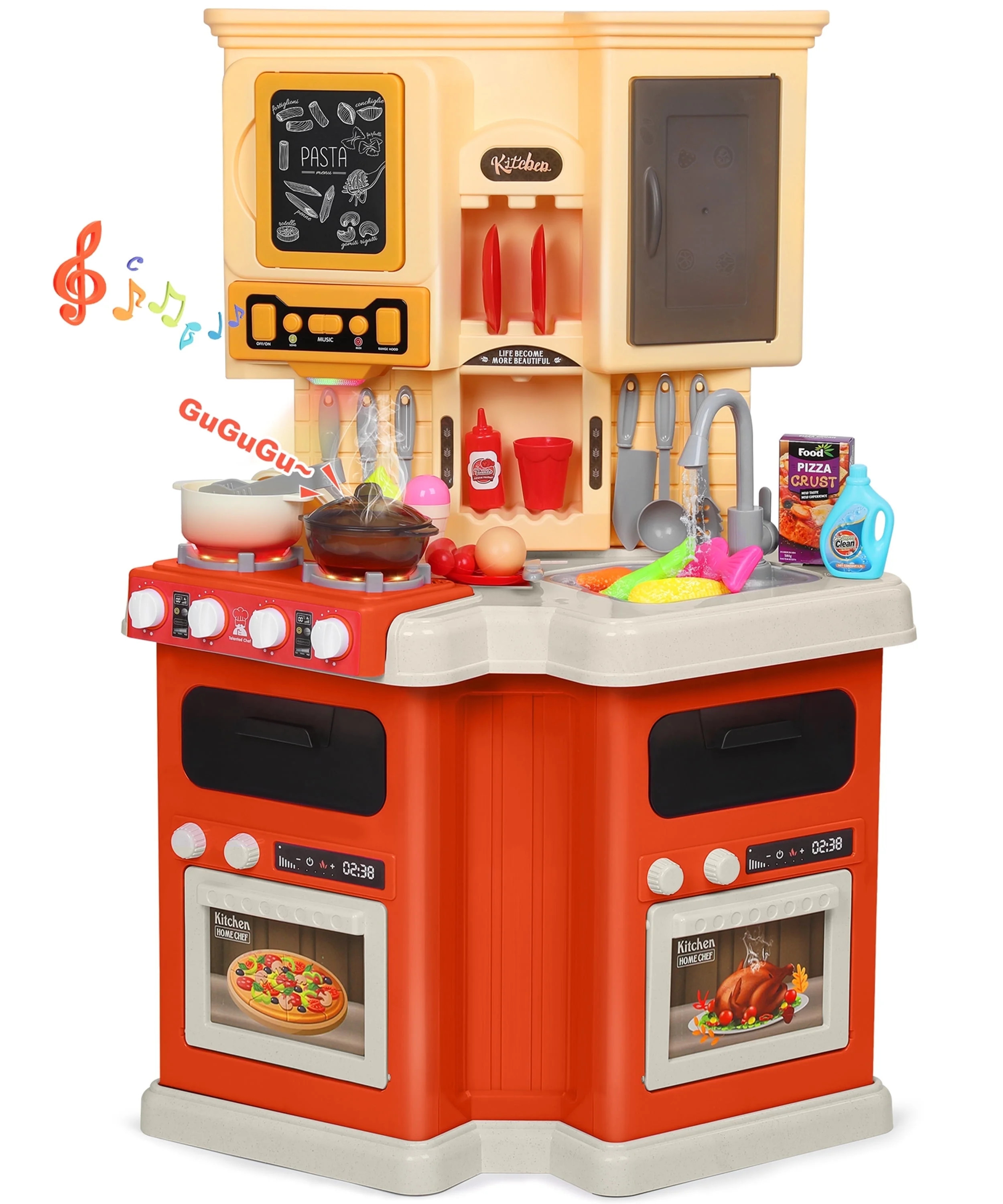 Wisairt Play Kitchen Set, 2.6FT Tall Kids Play Kitchen w/ Realistic Lights Sounds Simulation Spra... | Walmart (US)